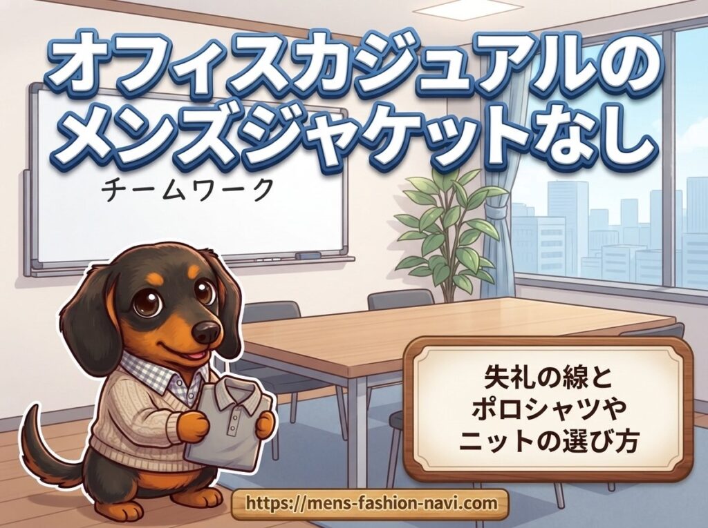 【オフィスカジュアルのメンズジャケットなし】失礼の線とポロシャツやニットの選び方