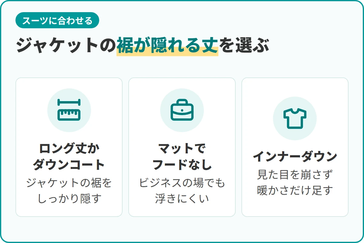 ジャケットの裾が隠れる丈を選ぶ