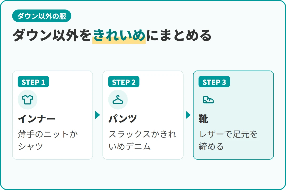 ダウン以外をきれいめにまとめる
