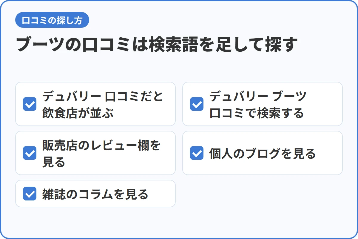 ブーツの口コミは検索語を足して探す