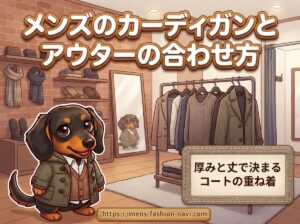 【メンズのカーディガンとアウターの合わせ方】厚みと丈で決まるコートの重ね着