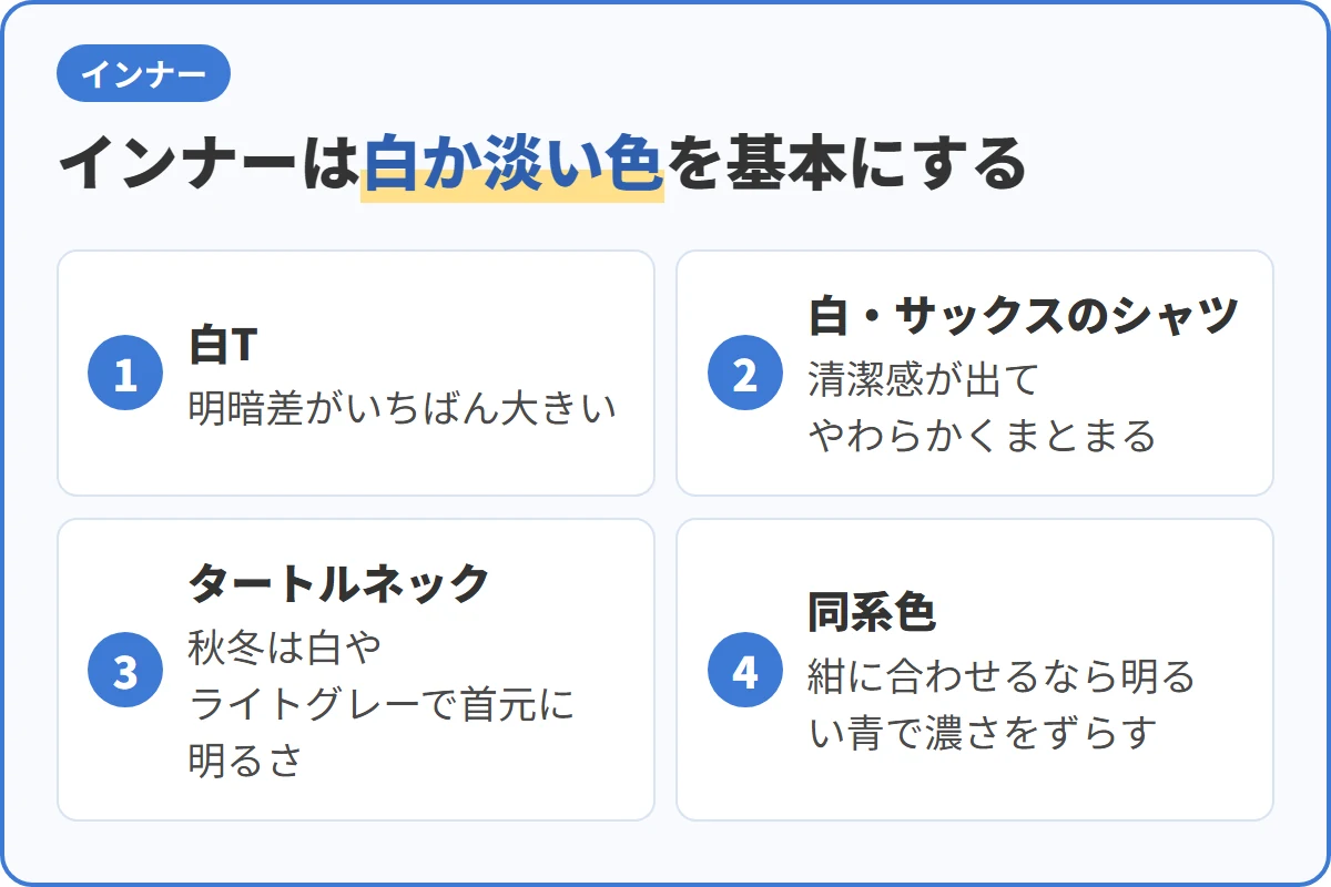 インナーは白か淡い色を基本にする