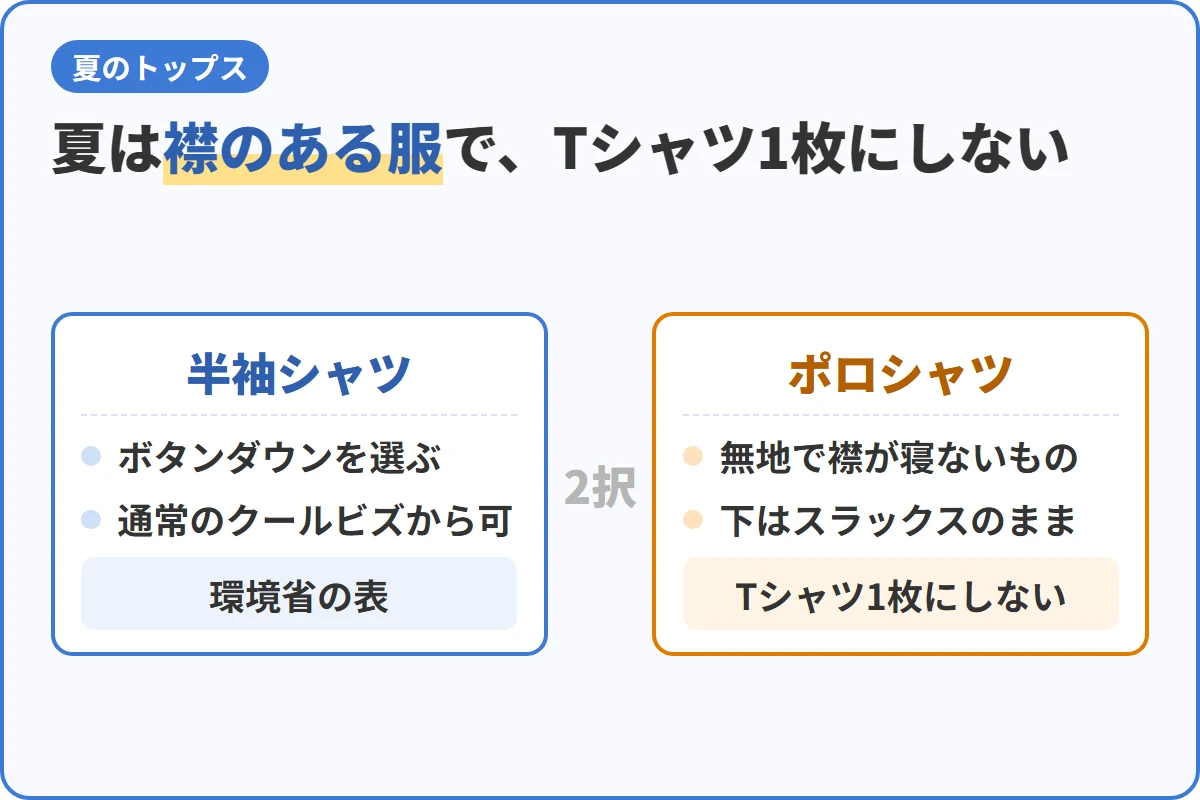 夏は襟のある服で、Tシャツ1枚にしない