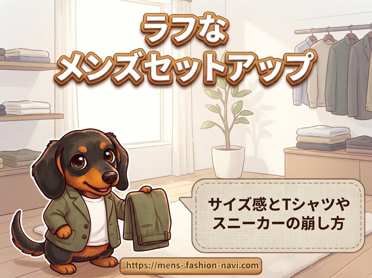 【ラフなメンズセットアップ】サイズ感とTシャツやスニーカーの崩し方