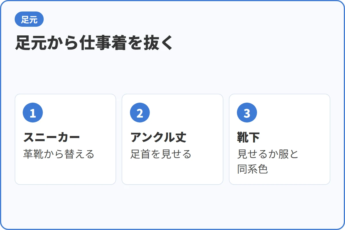 足元から仕事着を抜く