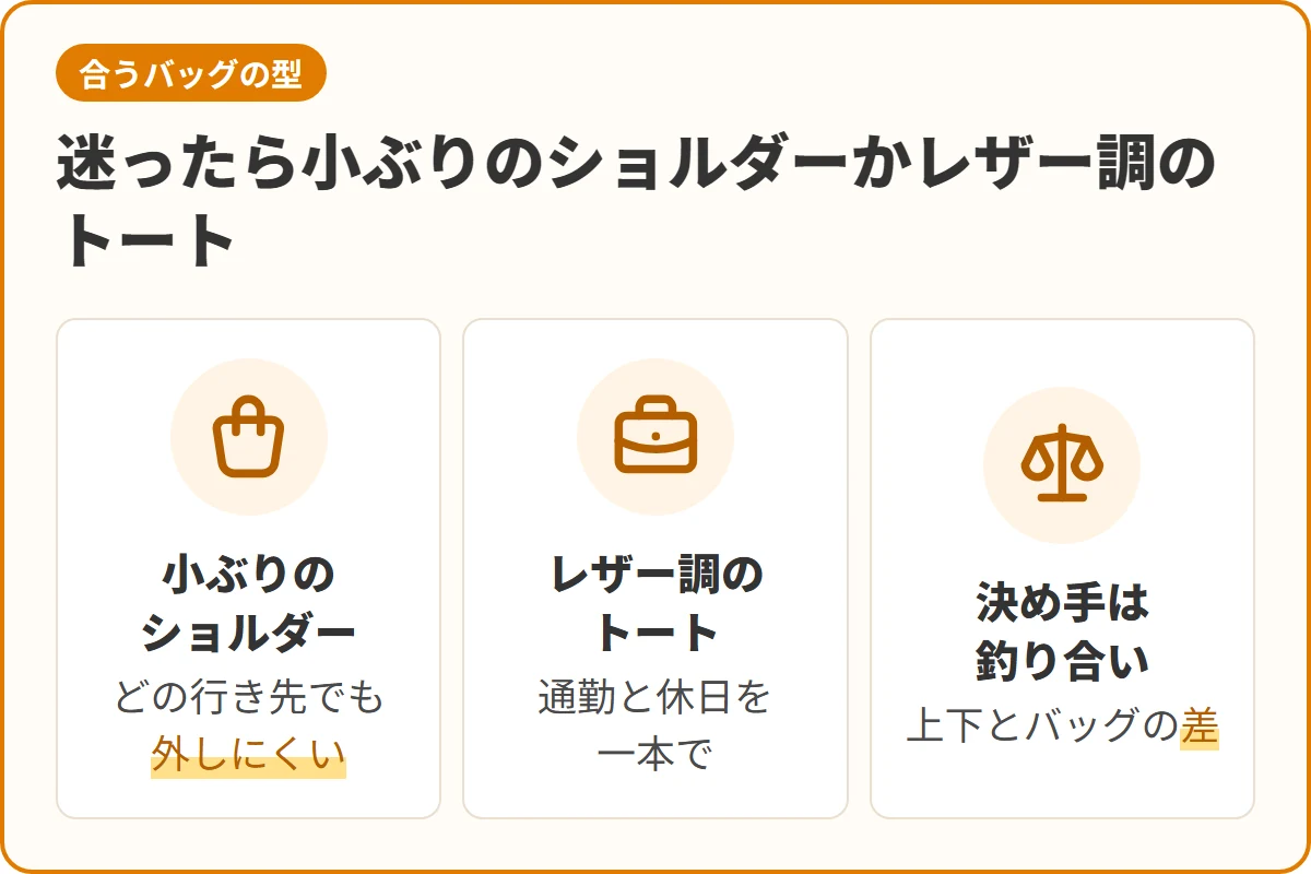 迷ったら小ぶりのショルダーかレザー調のトート