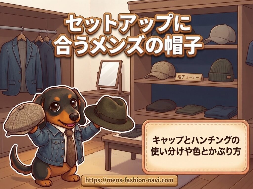 【セットアップに合うメンズの帽子】キャップとハンチングの使い分けや色とかぶり方