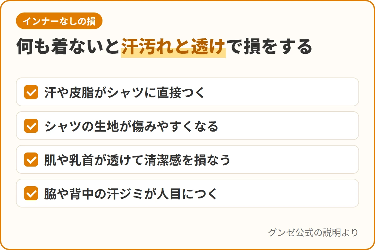 何も着ないと汗汚れと透けで損をする